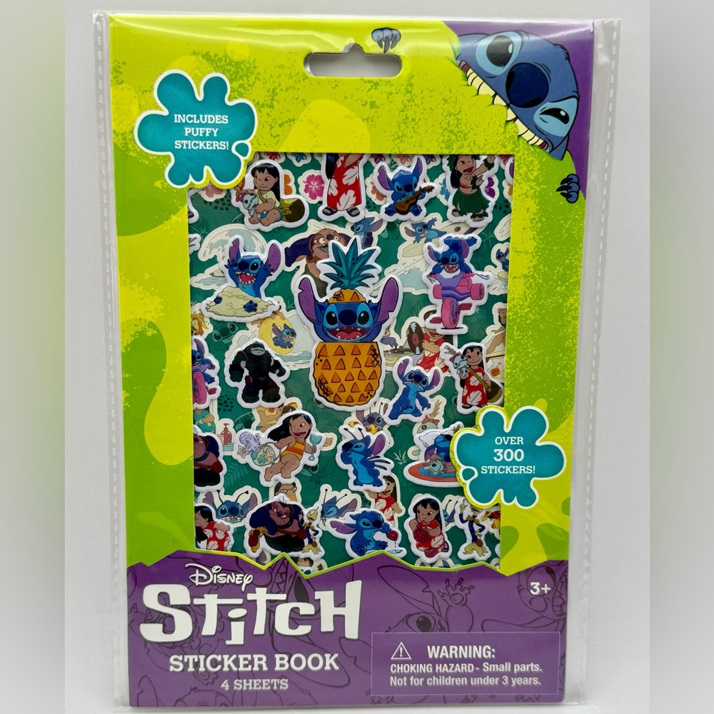 Disney Stitch Sticker Book - 4 sheets, 300+ stickers, includes puffy stickers